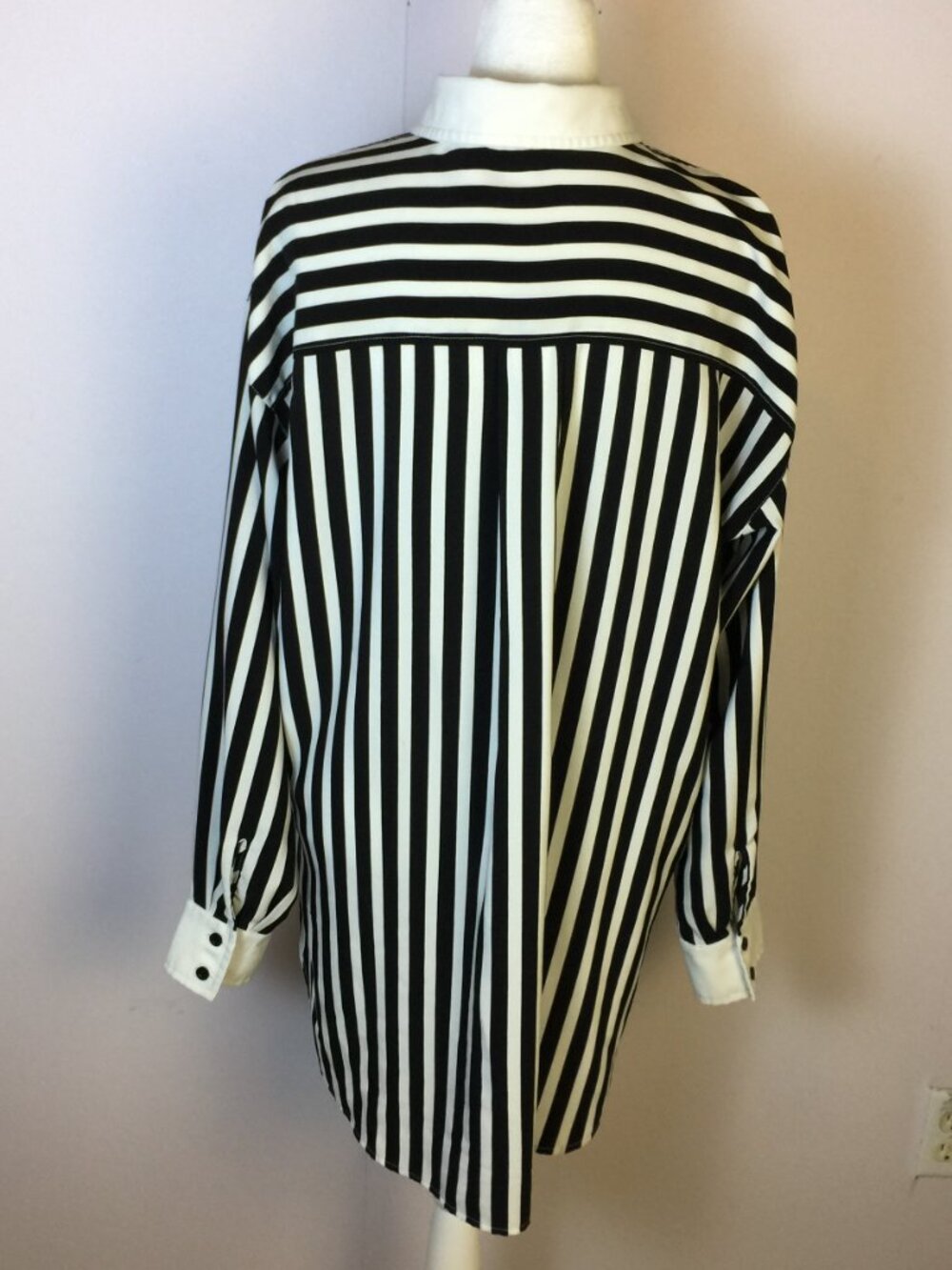 Karl Lagerfeld Tunic Shirt Sz M Woman Navy White Striped Button Down Long Sleeve - Picture 3 of 16